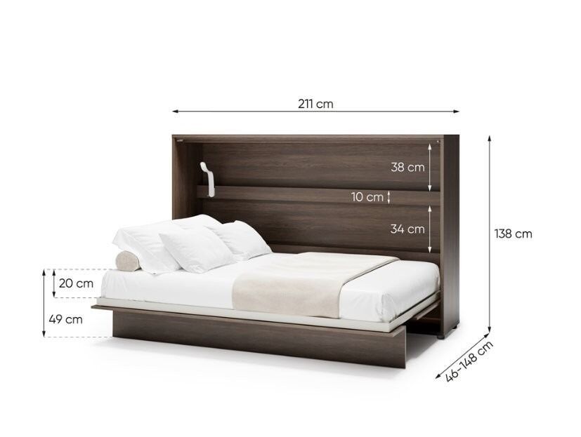 Komplet vodoravne postelje v omari 120 x 200 temen hrast + LED lučka z USB + regal