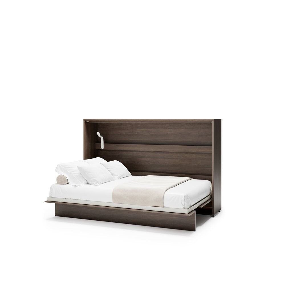 Komplet vodoravne postelje v omari 120 x 200 temen hrast + LED lučka z USB + regal