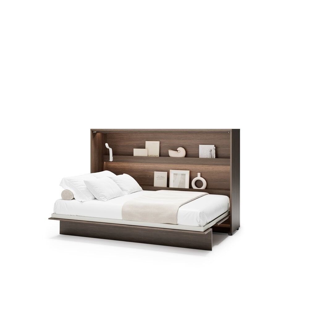 Komplet vodoravne postelje v omari 120 x 200 temen hrast + LED lučka z USB + regal
