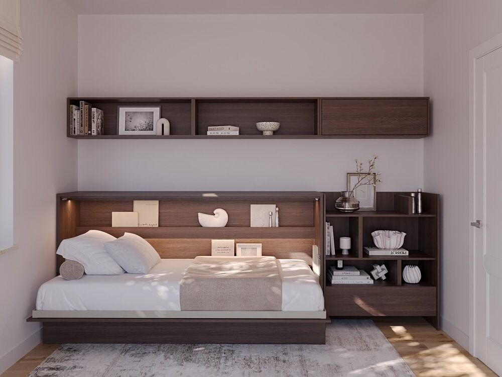 Komplet vodoravne postelje v omari ZVONČEK 90 x 200 + regal + LED lučka z USB + 2x stenska omarica
