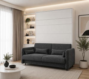 Komplet postelje v omari METULJ 180 x 200 bela + kavč grafit