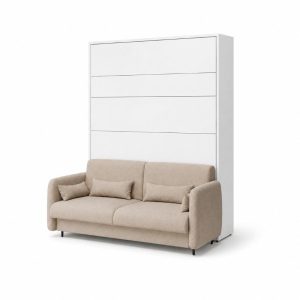 Komplet postelja v omari METULJ bela 140 x 200 + kavč bež + vzglavje + 2x bralna lučka z USB
