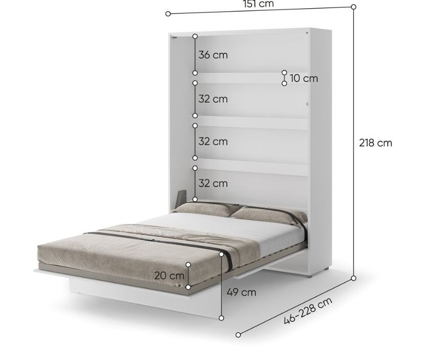 Komplet postelje v omari ZVONČEK 140 x 200 bela + kavč beige