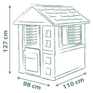 Smoby hiška Jolie 98 x 110 x 127 cmKompaktna in stabilna hiška je idealna za popestritev vrta.Zunanjost popestrijo vzorci metuljev
