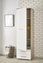 Garderobna omara LIMA REG 1 sonoma/bela, omara je izdelana iz laminirane plošče, ter ima ABS robove. Omara je v kombinaciji bele barve visoki sijaj in