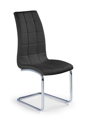 Jedilni stol K147 je dobavljiv v črnem umetnem usnju s kovinskimi inox nogami. Dimenzija: - Š:42/G:55/V:101 cm, Material: - kovinsko podnožje - INOX - črno