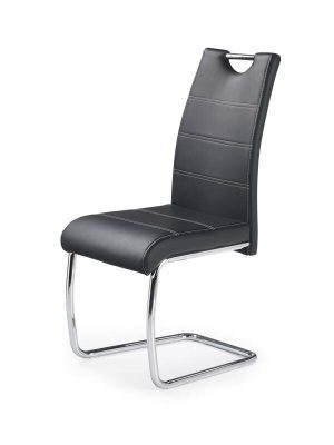 Jedilni stol K211 je dobavljiv v črnem umetnem usnju s kovinskimi inox nogami. Dimenzija: - Š:42/G:60/V:97 cm, Material: - kovinsko podnožje - INOX - črno