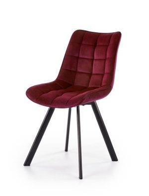Jedilni stol K332 je dobavljiv v bordo barvi. Noge stola so iz kovine prašno barvane. Dimenzija: - Š:46/G:61/V:84 cm, Material: - velvet tkanina BLUVEL 59 -