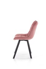 Jedilni stol K332 je dobavljiv v roza barvi. Noge stola so iz kovine prašno barvane. Dimenzija: - Š:46/G:61/V:84 cm, Material: - velvet tkanina BLUVEL 52 -