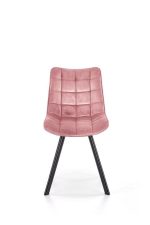 Jedilni stol K332 je dobavljiv v roza barvi. Noge stola so iz kovine prašno barvane. Dimenzija: - Š:46/G:61/V:84 cm, Material: - velvet tkanina BLUVEL 52 -