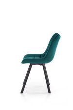 Jedilni stol K332 je dobavljiv v zeleni barvi. Noge stola so iz kovine prašno barvane. Dimenzija: - Š:46/G:61/V:84 cm, Material: - velvet tkanina BLUVEL 85 -
