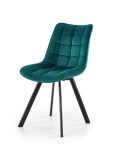 Jedilni stol K332 je dobavljiv v zeleni barvi. Noge stola so iz kovine prašno barvane. Dimenzija: - Š:46/G:61/V:84 cm, Material: - velvet tkanina BLUVEL 85 -