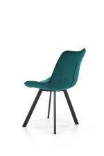 Jedilni stol K332 je dobavljiv v zeleni barvi. Noge stola so iz kovine prašno barvane. Dimenzija: - Š:46/G:61/V:84 cm, Material: - velvet tkanina BLUVEL 85 -