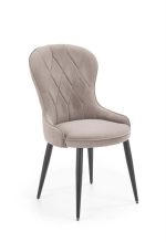 Jedilni stol K366 je dobavljiv v bež barvi. Noge stola so iz kovine prašno barvane. Dimenzija: - Š:52/G:58/V:92 cm, Material: - tkanina velvet BLUVEL 40 -