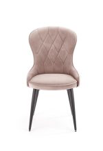 Jedilni stol K366 je dobavljiv v bež barvi. Noge stola so iz kovine prašno barvane. Dimenzija: - Š:52/G:58/V:92 cm, Material: - tkanina velvet BLUVEL 40 -