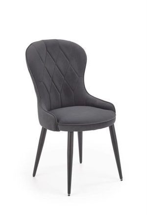 Jedilni stol K366 je dobavljiv v zeleni barvi. Noge stola so iz kovine prašno barvane. Dimenzija: - Š:52/G:58/V:92 cm, Material: - tkanina velvet BLUVEL 14 -