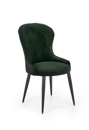Jedilni stol K366 je dobavljiv v zeleni barvi. Noge stola so iz kovine prašno barvane. Dimenzija: - Š:52/G:58/V:92 cm, Material: - tkanina velvet BLUVEL 78 -