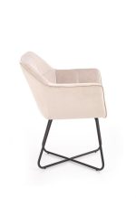 Jedilni stol K373 je dobavljiv v bež barvi. Noge stola so iz kovine prašno barvane. Dimenzija: - Š:60/G:62/V:81 cm, Material: - tkanina - kovina