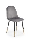 Jedilni stol K379 je dobavljiv v sivi barvi. Noge stola so iz kovine prašno barvane črno/zlate. Dimenzija: - Š:45/G:48/V:88 cm, Material: - tkanina -