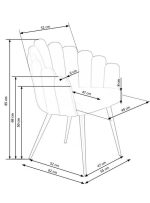 Jedilni stol K410 je dobavljiv v roza barvi. Noge stola so iz kovine prašno barvane. Dimenzija: - Š:65/G:62/V:85 cm, Material: - tkanina - kovina