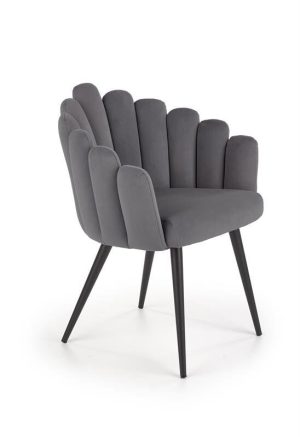 Jedilni stol K410 je dobavljiv v sivi barvi. Noge stola so iz kovine prašno barvane. Dimenzija: - Š:65/G:62/V:85 cm, Material: - tkanina - kovina