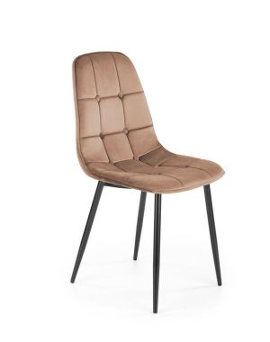 Jedilni stol K417 je dobavljiv v bež barvi. Noge stola so iz kovine prašno barvane. Dimenzija: - Š:44/G:56/V:87 cm, Material: - velvet tkanina HLR 11 -