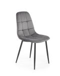 Jedilni stol K417 je dobavljiv v sivi barvi. Noge stola so iz kovine prašno barvane. Dimenzija: - Š:44/G:56/V:87 cm, Material: - velvet tkanina HRL 21 -