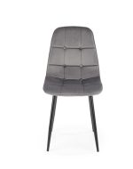 Jedilni stol K417 je dobavljiv v sivi barvi. Noge stola so iz kovine prašno barvane. Dimenzija: - Š:44/G:56/V:87 cm, Material: - velvet tkanina HRL 21 -