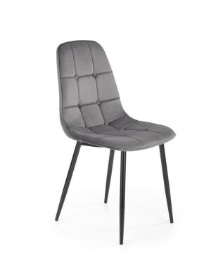Jedilni stol K417 je dobavljiv v sivi barvi. Noge stola so iz kovine prašno barvane. Dimenzija: - Š:44/G:56/V:87 cm, Material: - velvet tkanina HRL 21 -