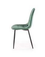 Jedilni stol K417 je dobavljiv v zeleni barvi. Noge stola so iz kovine prašno barvane. Dimenzija: - Š:44/G:56/V:87 cm, Material: - velvet tkanina HLR 57 -
