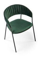 Jedilni stol K426 zelen je dobavljiv v zeleni barvi. Noge stola so iz kovine prašno barvane. Dimenzija: - Š:57/G:54/V:79 cm, Material: - tkanina BLUVEL 78 -