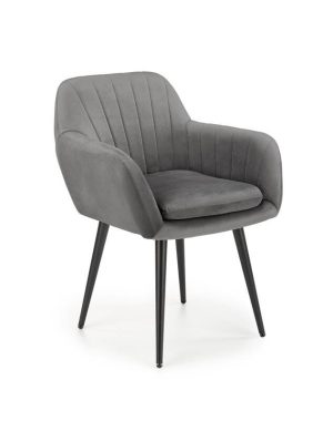 Jedilni stol K429 siv je dobavljiv v sivi barvi. Noge stola so iz kovine prašno barvane. Dimenzija: - Š:61/G:54/V:77 cm, Material: - žametna tkanina HLR 21