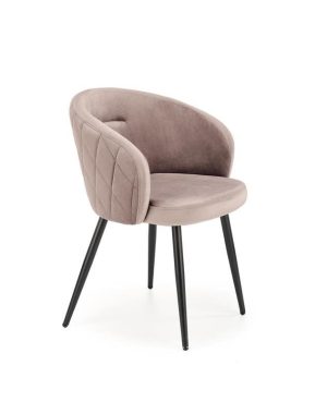 Jedilni stol K430 črn je dobavljiv v bež barvi. Noge stola so iz kovine prašno barvane. Dimenzija: - Š:61/G:54/V:77 cm, Material: - žametna tkanina HLR 7