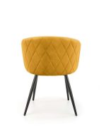 Jedilni stol K430 črn je dobavljiv v rumeni barvi. Noge stola so iz kovine prašno barvane. Dimenzija: - Š:61/G:54/V:77 cm, Material: - žametna tkanina