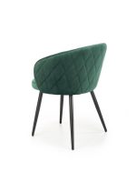 Jedilni stol K430 črn je dobavljiv v zeleni barvi. Noge stola so iz kovine prašno barvane. Dimenzija: - Š:61/G:54/V:77 cm, Material: - žametna tkanina HLR