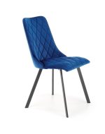 Jedilni stol K45 je dobavljiv v modri barvi. Noge stola so iz kovine prašno barvane. Dimenzija: - Š:44/G:58/V:85 cm Material: - tkanina velvet BLUVEL 86 -