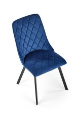 Jedilni stol K45 je dobavljiv v modri barvi. Noge stola so iz kovine prašno barvane. Dimenzija: - Š:44/G:58/V:85 cm Material: - tkanina velvet BLUVEL 86 -