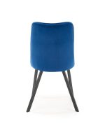 Jedilni stol K45 je dobavljiv v modri barvi. Noge stola so iz kovine prašno barvane. Dimenzija: - Š:44/G:58/V:85 cm Material: - tkanina velvet BLUVEL 86 -