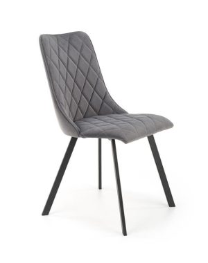 Jedilni stol K450 je dobavljiv v sivi barvi. Noge stola so iz kovine prašno barvane. Dimenzija: - Š:44/G:58/V:85 cm Material: - tkanina velvet BLUVEL 14 -