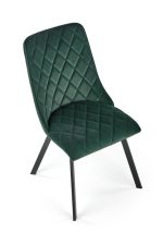 Jedilni stol K45 je dobavljiv v zeleni barvi. Noge stola so iz kovine prašno barvane. Dimenzija: - Š:44/G:58/V:85 cm Material: - tkanina velvet BLUVEL 78 -
