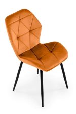 Jedilni stol K453 je dobavljiv v cimet barvi. Noge stola so iz kovine prašno barvane. Dimenzija: - Š:48/G:53/V:86 cm Material: - tkanina velvet BLUVEL 4215 -
