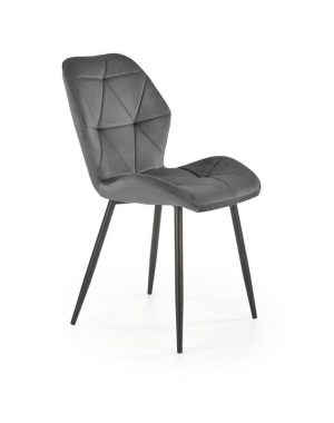 Jedilni stol K453 je dobavljiv v sivi barvi. Noge stola so iz kovine prašno barvane. Dimenzija: - Š:48/G:53/V:86 cm Material: - tkanina velvet BLUVEL 14 -