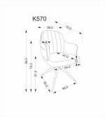 Jedilni stol K570 je dobavljiv v sivi barvi. Noge stola so iz kovine prašno barvane in ima posebnost vrtljivega sedeža. Dimenzija: - Š:61/G:70/V:92 cm,