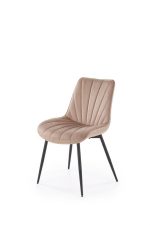 Jedilni stol K589 je dobavljiv v bež barvi. Noge stola so iz kovine prašno barvane. Dimenzija: - Š:50/G:63/V:87 cm, Material: - tkanina velvet BLUVEL -
