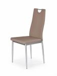 Jedilni stol K202 je dobavljiv v cappuccino umetnem usnju s kovinskimi inox nogami. Dimenzija: - Š:44/G:59/V:97 cm, Material: - kovinsko podnožje - INOX -