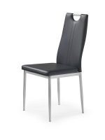 Jedilni stol K202 je dobavljiv v črnem umetnem usnju s kovinskimi inox nogami. Dimenzija: - Š:44/G:59/V:97 cm, Material: - kovinsko podnožje - INOX - črno