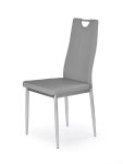 Jedilni stol K202 je dobavljiv v sivem umetnem usnju s kovinskimi inox nogami. Dimenzija: - Š:44/G:59/V:97 cm, Material: - kovinsko podnožje - INOX - sivo