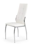 Jedilni stol K202 je dobavljiv v belem umetnem usnju s kovinskimi inox nogami. Dimenzija: - Š:43/G:54/V:101 cm, Material: - kovinsko podnožje - INOX - belo