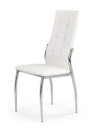 Jedilni stol K202 je dobavljiv v belem umetnem usnju s kovinskimi inox nogami. Dimenzija: - Š:43/G:54/V:101 cm, Material: - kovinsko podnožje - INOX - belo