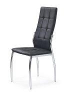 Jedilni stol K202 je dobavljiv v črnem umetnem usnju s kovinskimi inox nogami. Dimenzija: - Š:43/G:54/V:101 cm, Material: - kovinsko podnožje - INOX - črno
